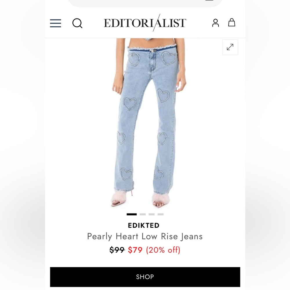 Edikted Raw Edged Light Blue Pearl Heart-Appliqué Flare Jeans